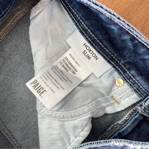 Paige | Women’s Hoxton Slim Raw-Hem Jeans Slopes Destructed Dark Wash Raw Hem 28 - Picture 8 of 10